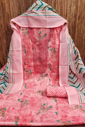 Women's pink gala work cotton dress material
