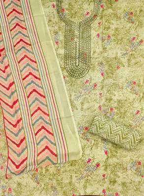 Women's green gala work cotton dress material 2