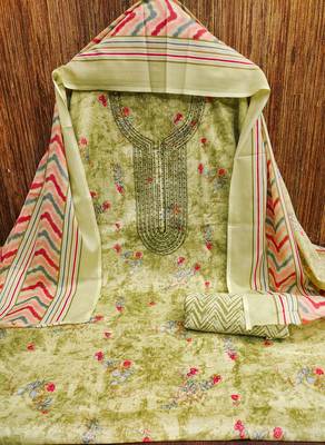 Women's green gala work cotton dress material 3
