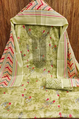 Women's green gala work cotton dress material