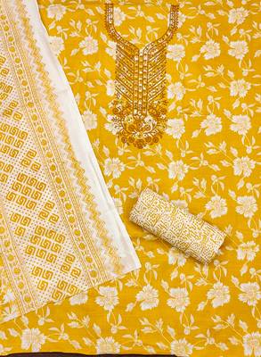 Women's yellow gala work cotton dress material 2
