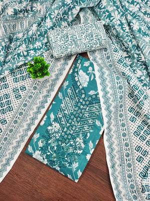 Women's sea green gala work cotton dress material 1