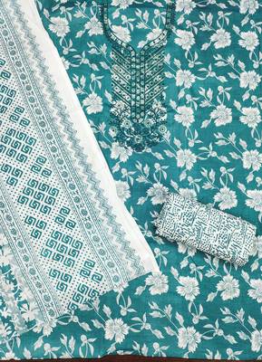 Women's sea green gala work cotton dress material 2