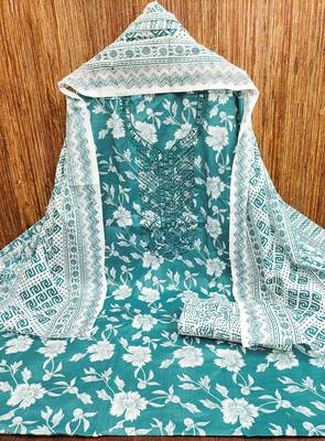 Women's sea green gala work cotton dress material 3