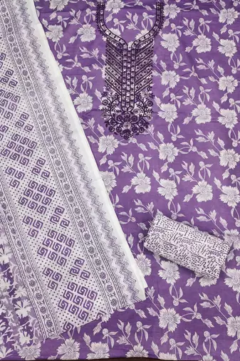 Women's purple gala work cotton dress material