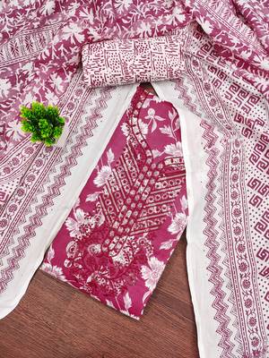 Women's magenta gala work cotton dress material 1