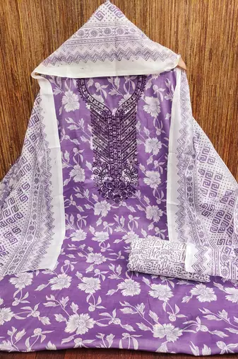 Women's purple gala work cotton dress material