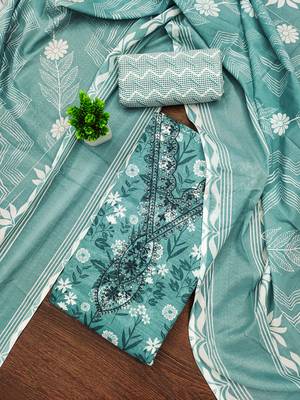 Women's sea green gala work cotton dress material 1