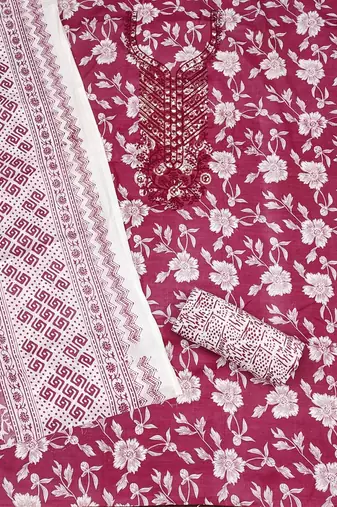 Women's magenta gala work cotton dress material