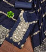 Women's blue unstitched embroiderd pc cotton dress material 