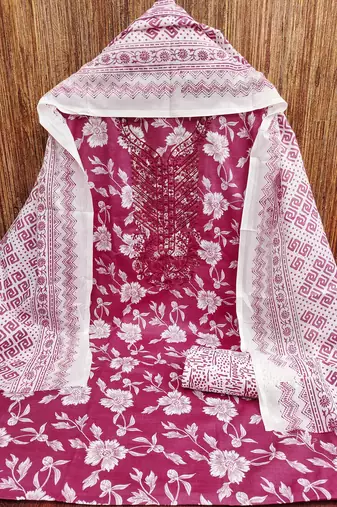 Women's magenta gala work cotton dress material