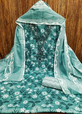 Women's sea green gala work cotton dress material 3