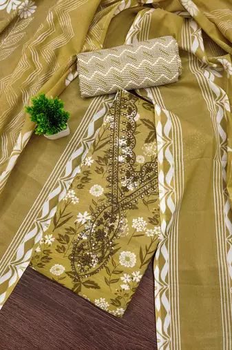 Women's mehandi unstitched gala work cotton dress material 