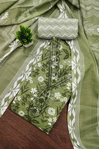 Women's green unstitched gala work cotton dress material 
