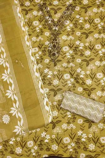 Women's mehandi gala work cotton dress material