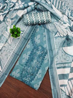 Women's sea green gala work cotton dress material 1