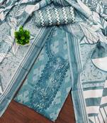 Women's sea green gala work cotton dress material