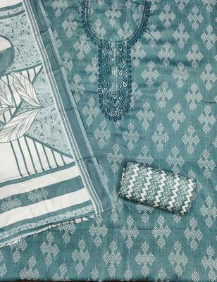 Women's sea green gala work cotton dress material 2