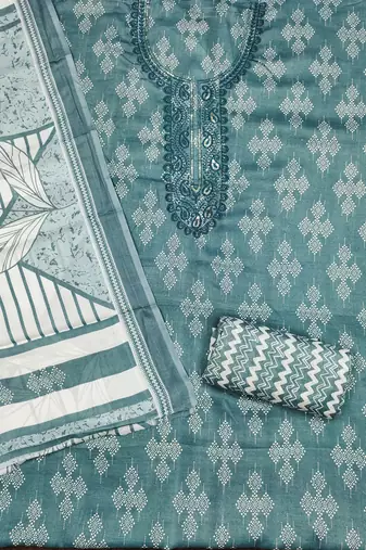 Women's sea green gala work cotton dress material
