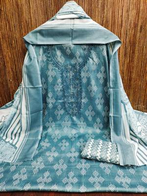 Women's sea green gala work cotton dress material 3