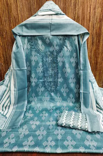 Women's sea green gala work cotton dress material