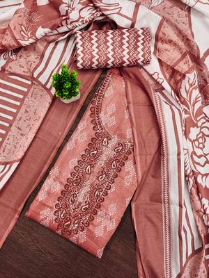 Women's peach gala work cotton dress material 1