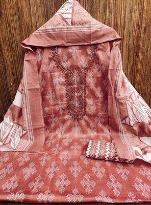 Women's peach gala work cotton dress material 3