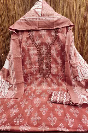 Women's peach gala work cotton dress material