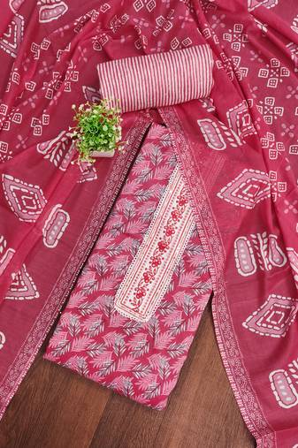 Women's pink unstitched gala work cotton dress material 