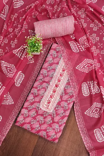 Women's pink unstitched gala work cotton dress material 