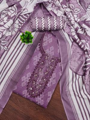 Women's purple gala work cotton dress material 1