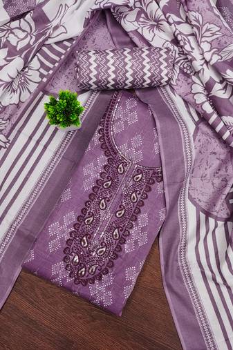 Women's purple unstitched gala work cotton dress material 