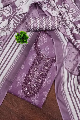 Women's purple unstitched gala work cotton dress material 