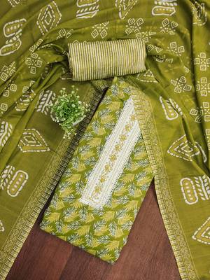 Women's green gala work cotton dress material 1