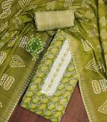 Women's green gala work cotton dress material