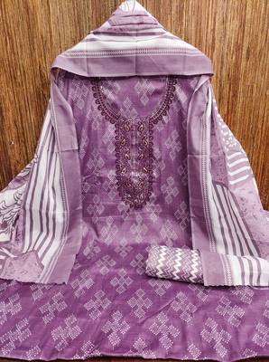 Women's purple gala work cotton dress material 3