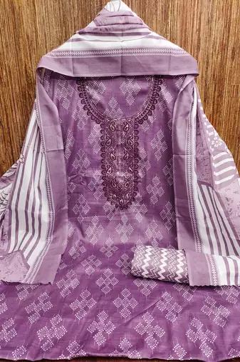 Women's purple gala work cotton dress material