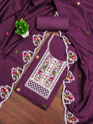 Women's purple embroidered cotton dress material 1