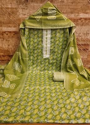 Women's green gala work cotton dress material 3
