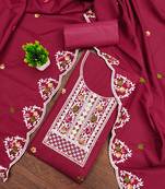 Women's maroon embroidered cotton dress material
