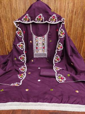 Women's purple embroidered cotton dress material 3