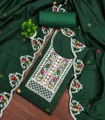 Women's green embroidered cotton dress material