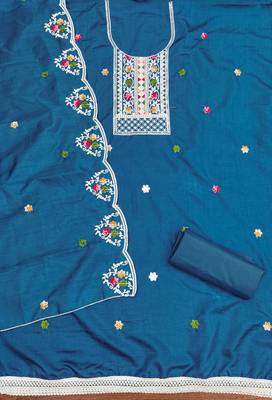 Women's blue embroidered cotton dress material 2