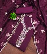Women's purple embroidered chanderi cotton dress material