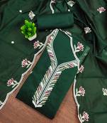 Women's green embroidered chanderi cotton dress material
