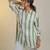 Green printed satin strped shirt