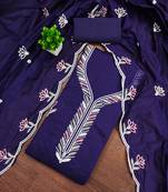 Women's blue embroidered chanderi cotton dress material