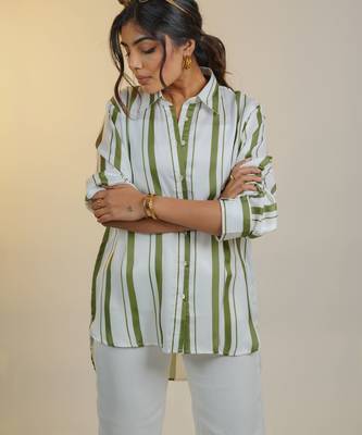 Green printed satin strped shirt 3