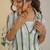 Green printed satin strped shirt