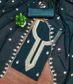 Women's sea green embroidered georgette dress material